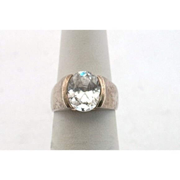 Vintage Estate Sterling Silver 925 CZ Solitaire Ring Size 6, 10g Bold Design - Picture 1 of 8